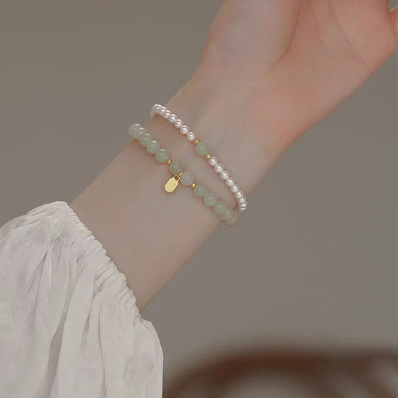 Fashion Elegant Pearl Bracelets Vintage Chinese Style Imitation Jade Beaded Bracelet For Women Jewelry Accessories Party Gift