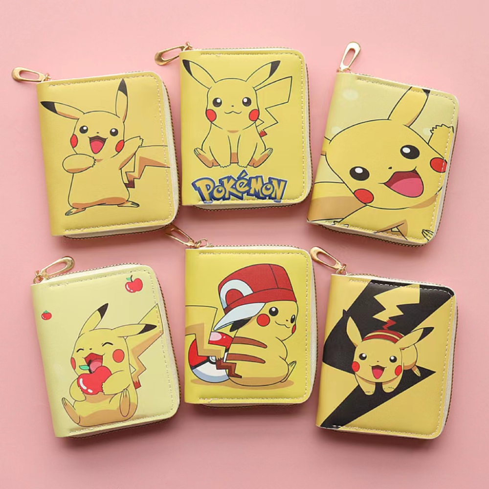 NEW Pokemon Wallet Japanese Cartoon Cute Coin Purse Around Pikachu Wallets Fashion Leather Zipper Wallet Children Birthday