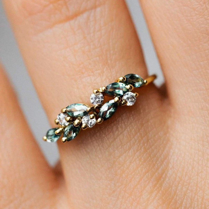 Huitan Romantic Gold Color Ring with Light Blue Marquise CZ for Women Luxury Fashion Lady's Rings Party Creative Jewelry