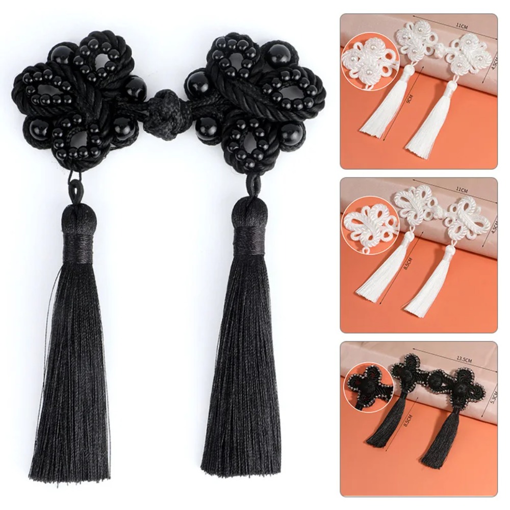 1PC Chinese Style Tassel Plate Buckle Long Tail Hand-beaded Decorative Buttons DIY Clothing National Tide Chinese Knot Button