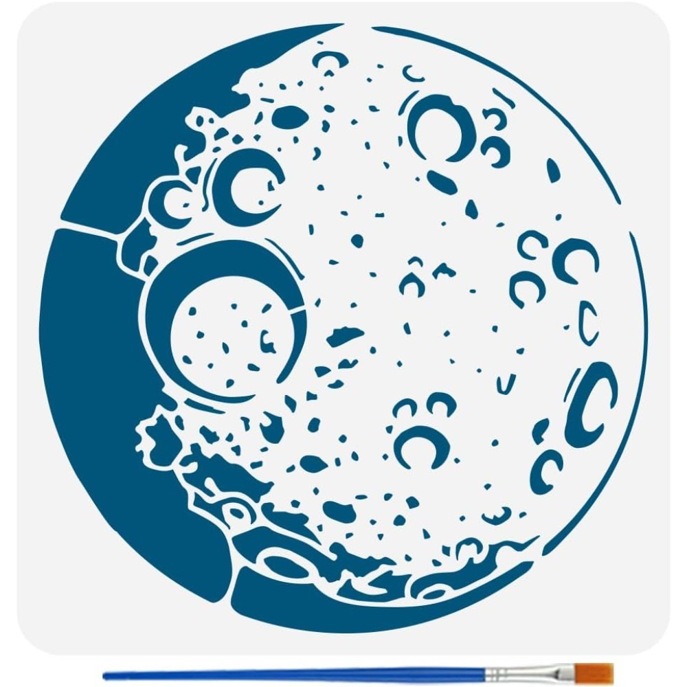 Moon Stencil with 1Pc Plastic Paint Brush 11.8x11.8 inch Reusable Lunar Surface Painting Stencil The Moon Pattern Stenci