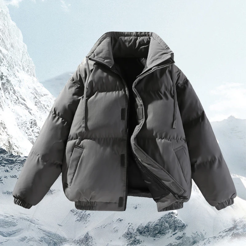 High Quality Men's Down Jacket Casual Fashion Solid Color Outdoor Sports Windproof Warm Stand Collar Coat Men's Cotton Jacket