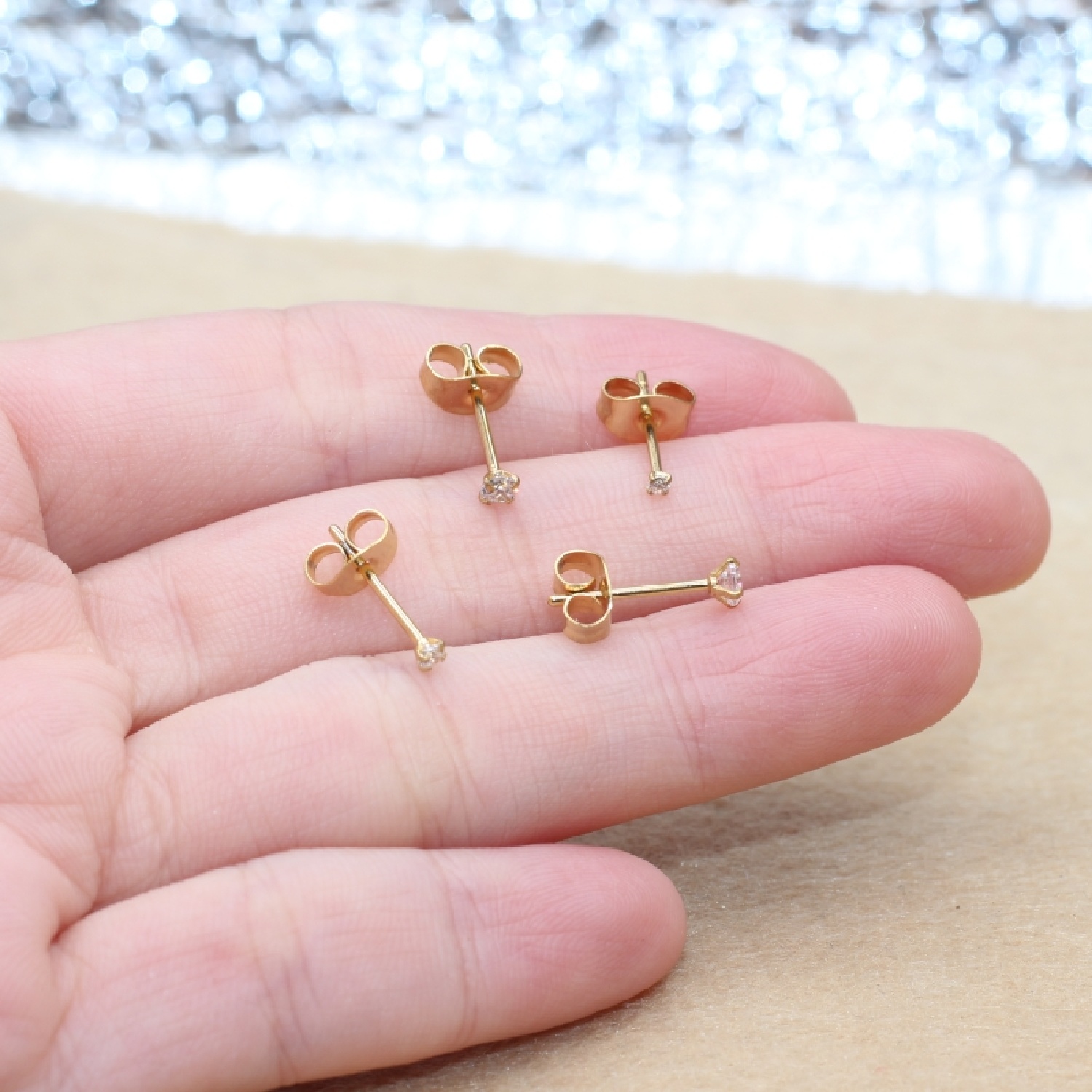 Super Mini 2MM 3MM Zircons Stainless Steel Push Back Stud Earrinngs For Men Women 2PC Delicate Jewerlry