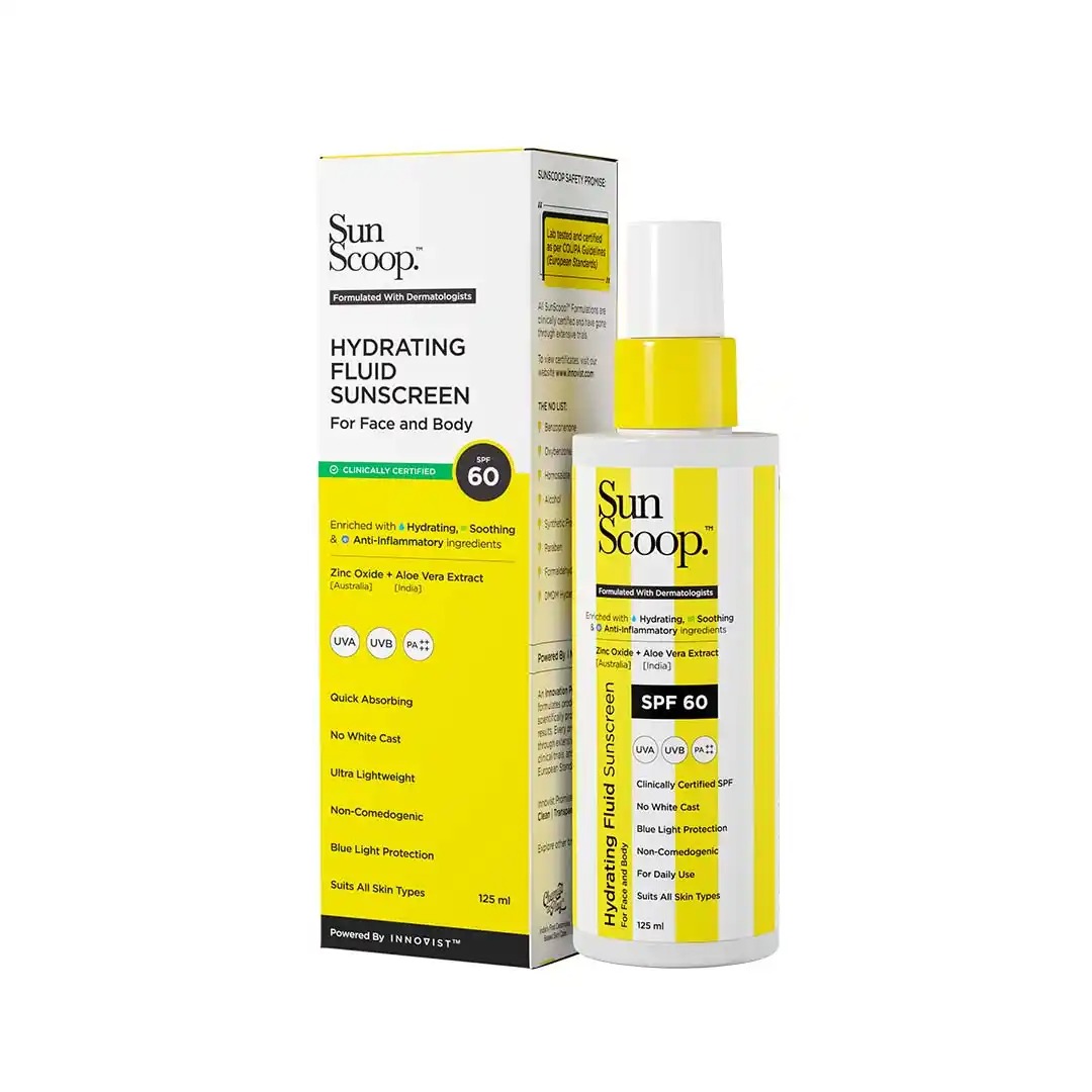 SunScoop Hydrating Fluid Sunscreen For Face And Body With SPF 60 PA++++(125ml)