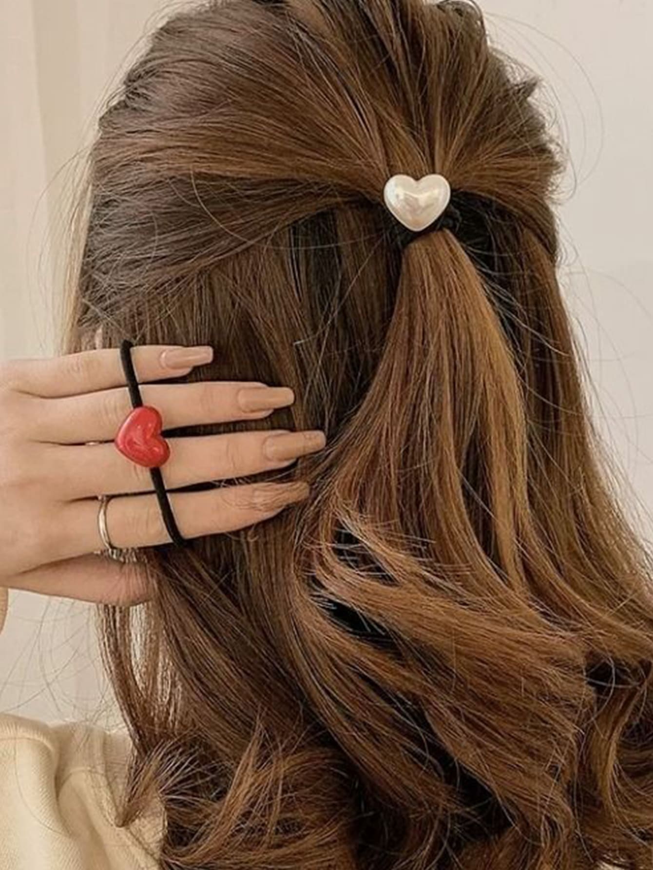 2 Pcs Love Heart Hair Ties Set, High Elasticity No-Damage Hair Bands for Women Girls, Sweet Cute Ponytail Holders, Trendy Daily