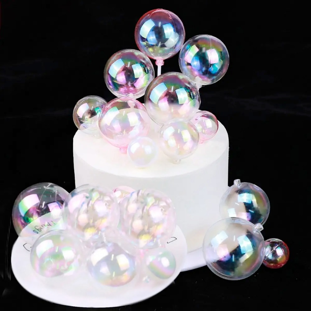 12pcs Colorful ball Happy Art Font Red Small Love Heart Cake Topper Birthday Party Dessert Decoration for Shower Supplies