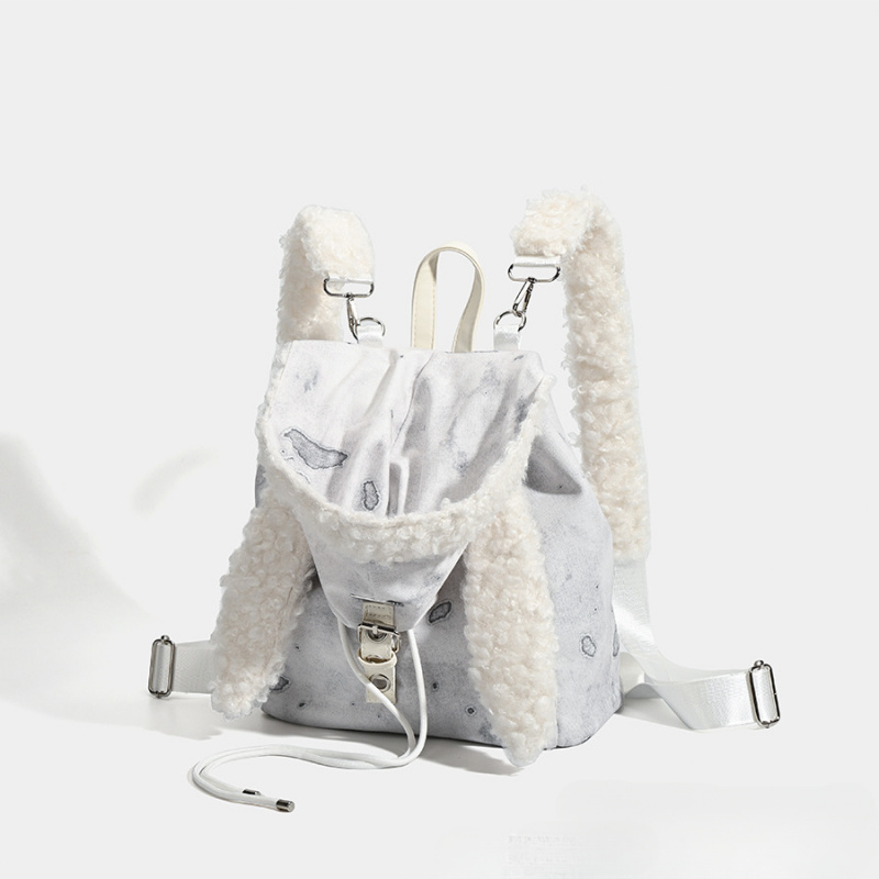 Cute Fluffy Rabbit Ears Hat Backpack for Autumn Winter New Design High-sense Large Capacity Hundred-match Bag for Women
