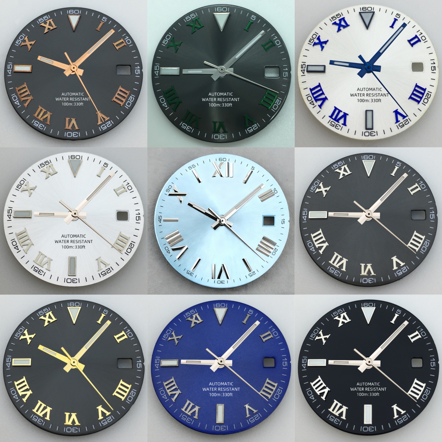 29mm Grey Silver Sunburst Watch Dial fits NH35 NH35A NH36A Silver/Gold/Rose Gold/Green Roman Numerals Index Hand Set Watch Parts
