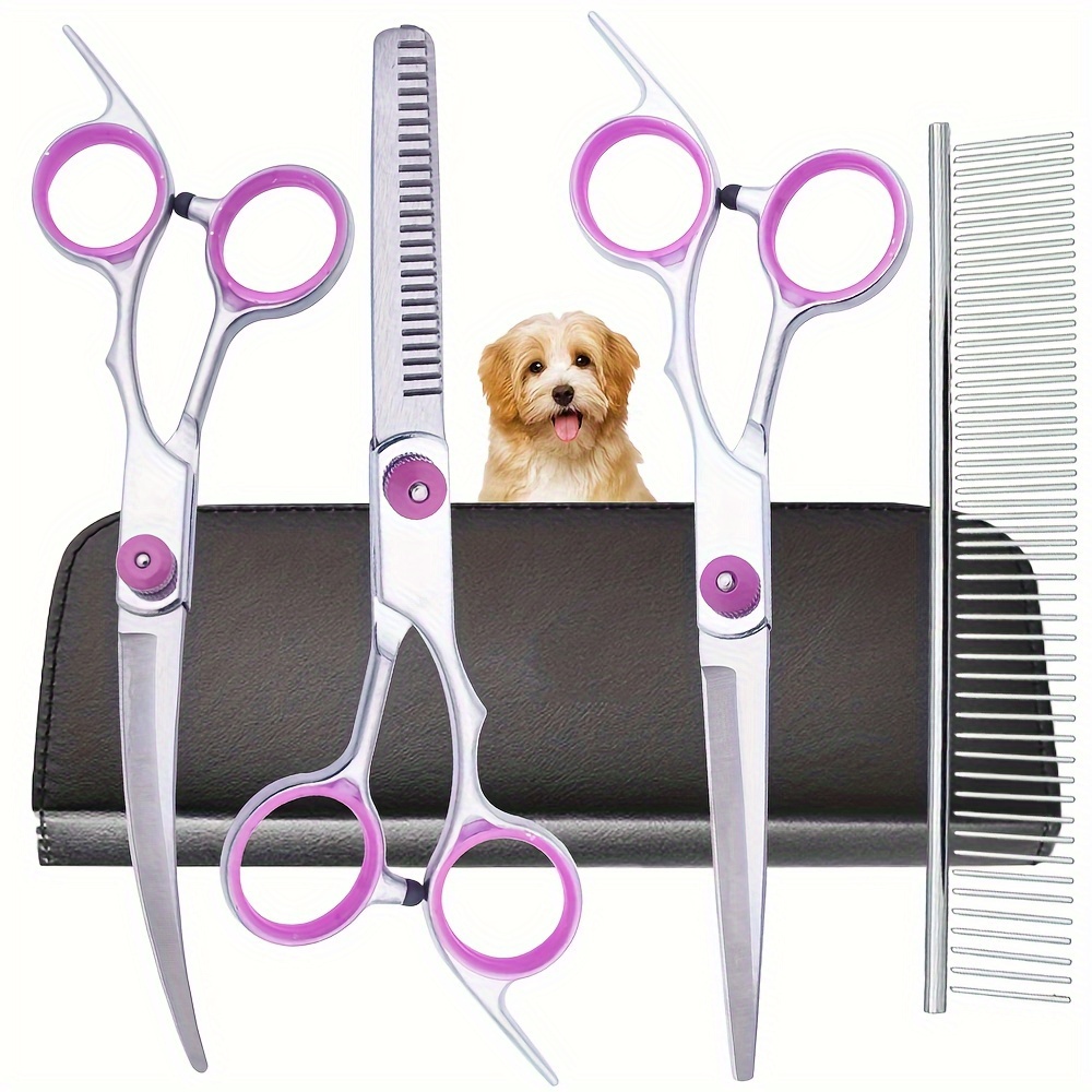 1PCS Stainless Steel Pet Grooming Scissors Set - Professional Curved Straight Hair Cutting Tools for Dogs Cats Home Salon Use