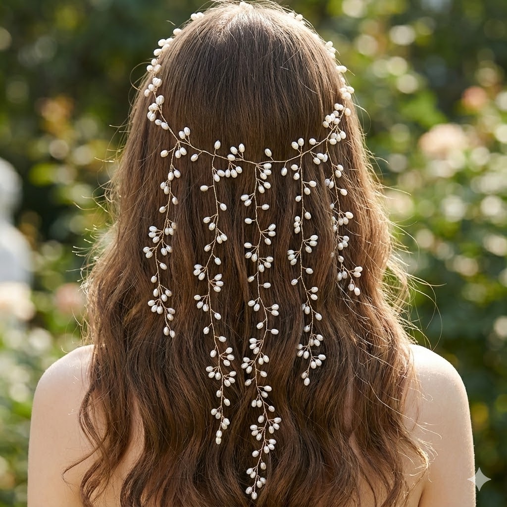 Handmade Pearl Vine Shawl Wreath Simple Bridal Hairpiece for Women Elegant Bride Hair Accessories Party Performance Headwear