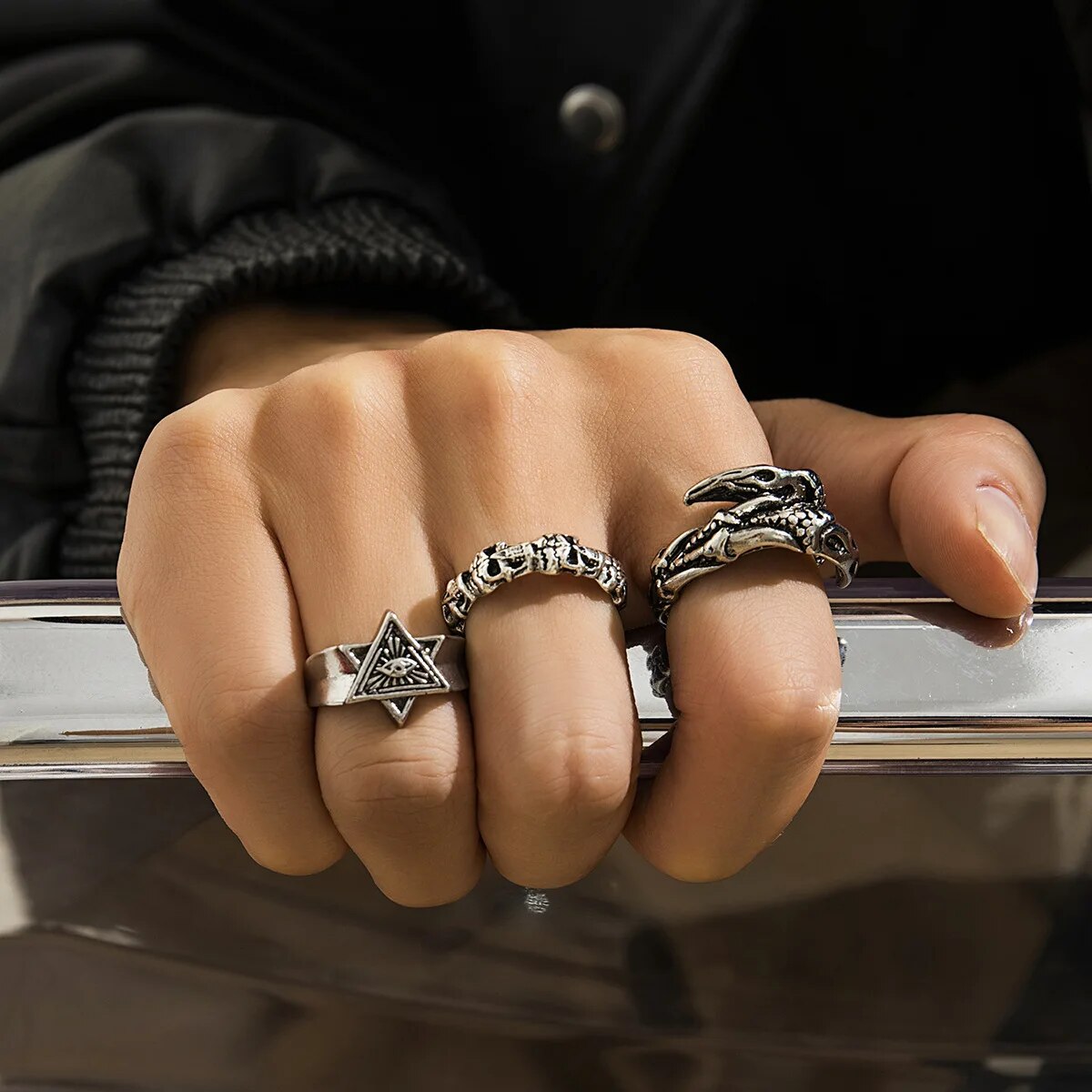 Vintage Cool Claw/Geometry Rings Set for Men Trendy Daily Street Finger Ring Accessories on Hand 2024 Fashion Jewelry Male