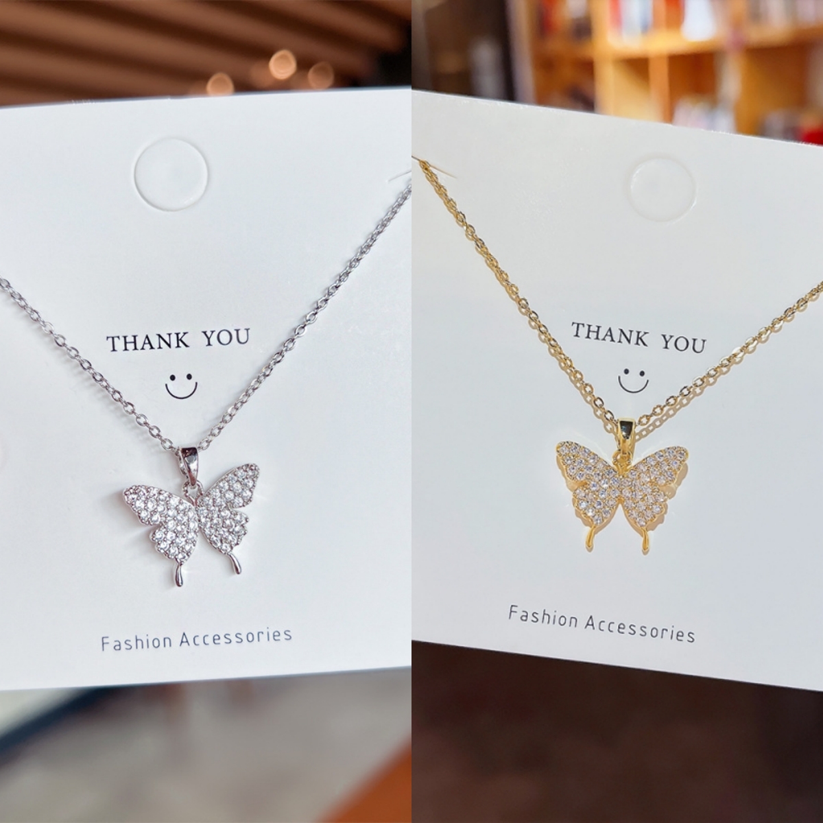 Fashion High-End Full Diamond Butterfly Copper Pendant Necklace for Women Luxury Versatile Stainless Steel Collarbone Chain