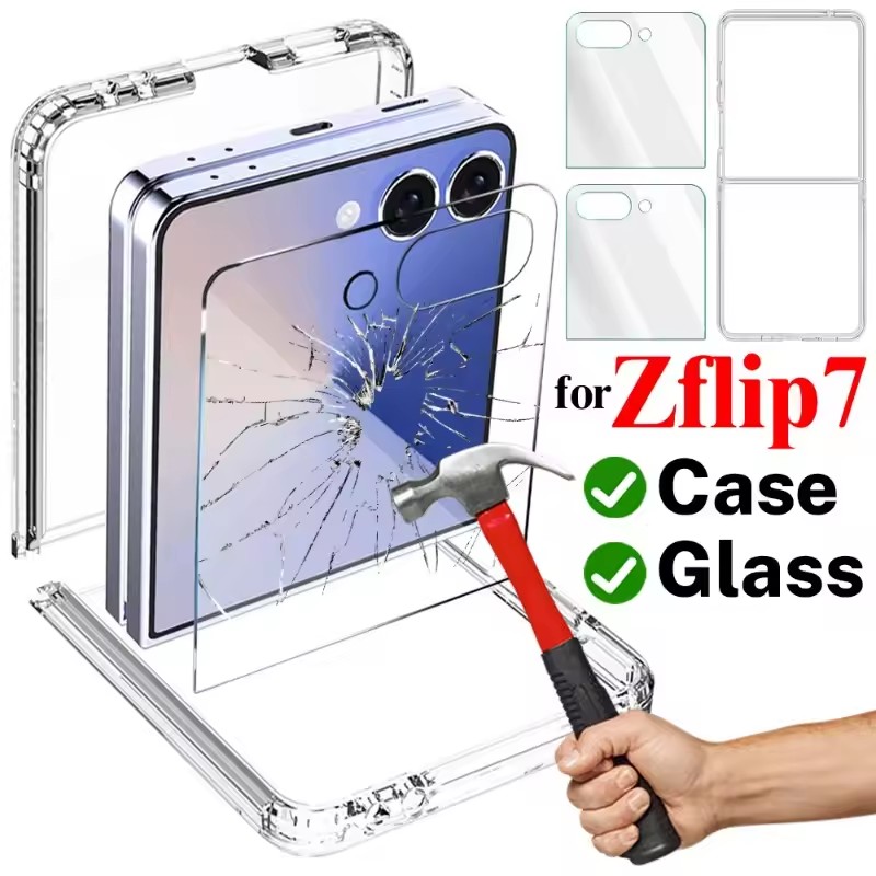 Case with Tempered Glass for Samsung Galaxy Z Flip 7 Screen Protectors Ultra-Thin Transparent Hard PC Phone Cover for Z Flip7