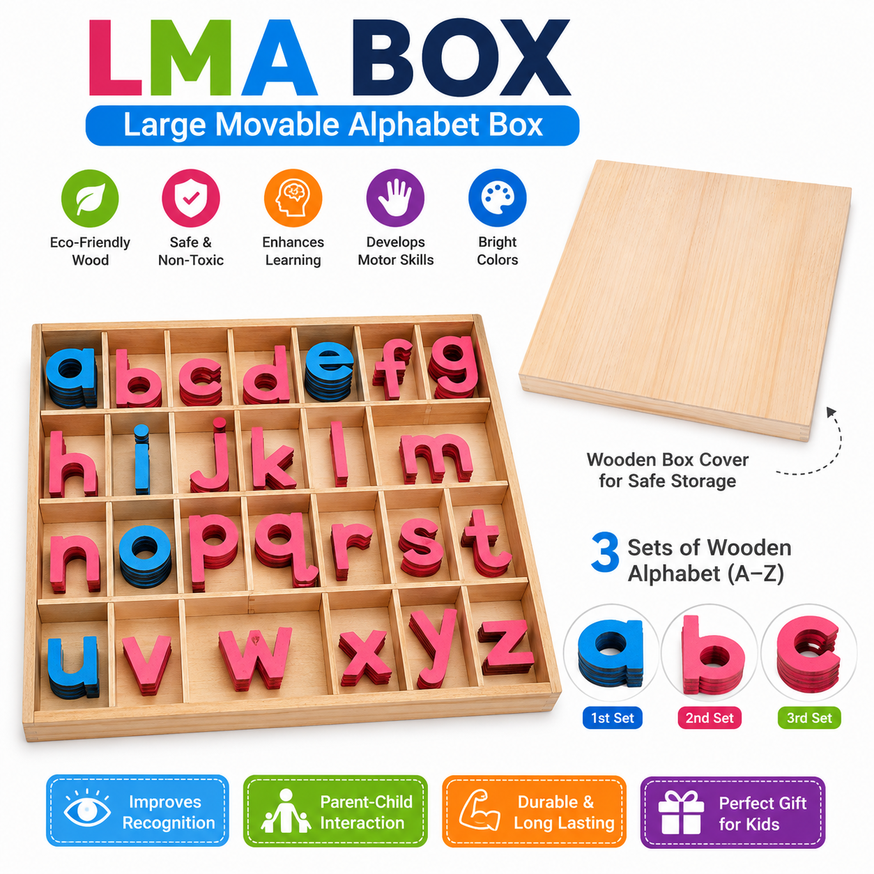 LMA Box ( Large Moveable Alphabet)Box With 3D Wooden English Letter