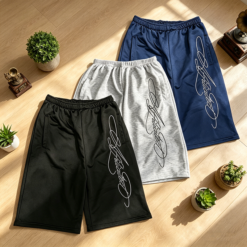 Men's Summer Street Style Retro Hip-Hop Letter Embroidered Loose Casual Shorts with Zipper Pocket