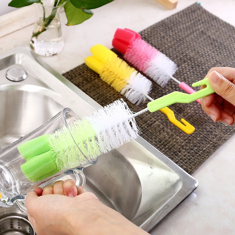 Multifunctional Baby Bottle Brush with Long Handle, Fine Hair Sponge Cleaning Brush, Household Dishwashing Cup Cleaning Tool Bab