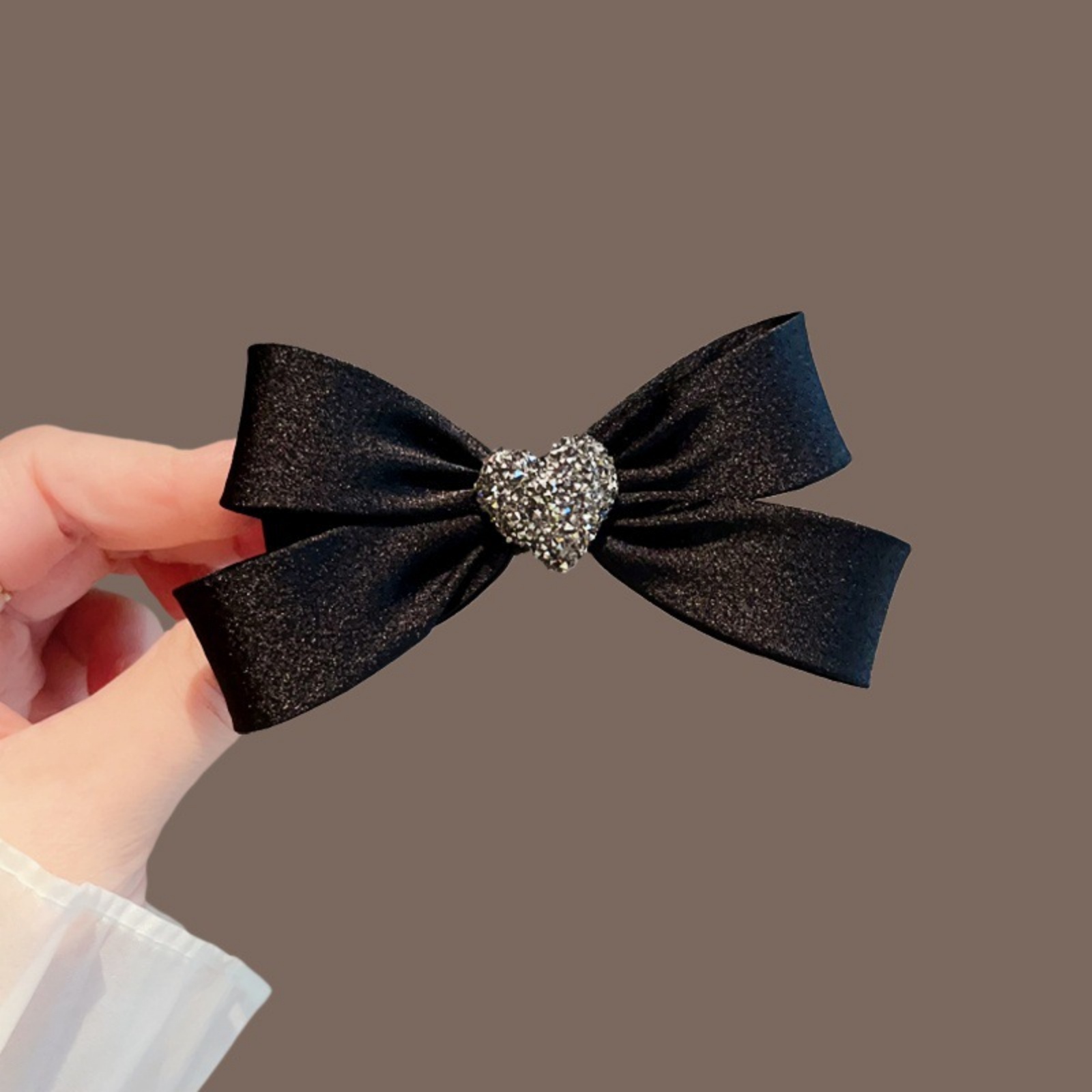 1pc Black Rhinestone Heart Bow Hair Clip for Women, Medium Size Barrettes for Half-Up Hairstyles, Back of Head Hair Accessories