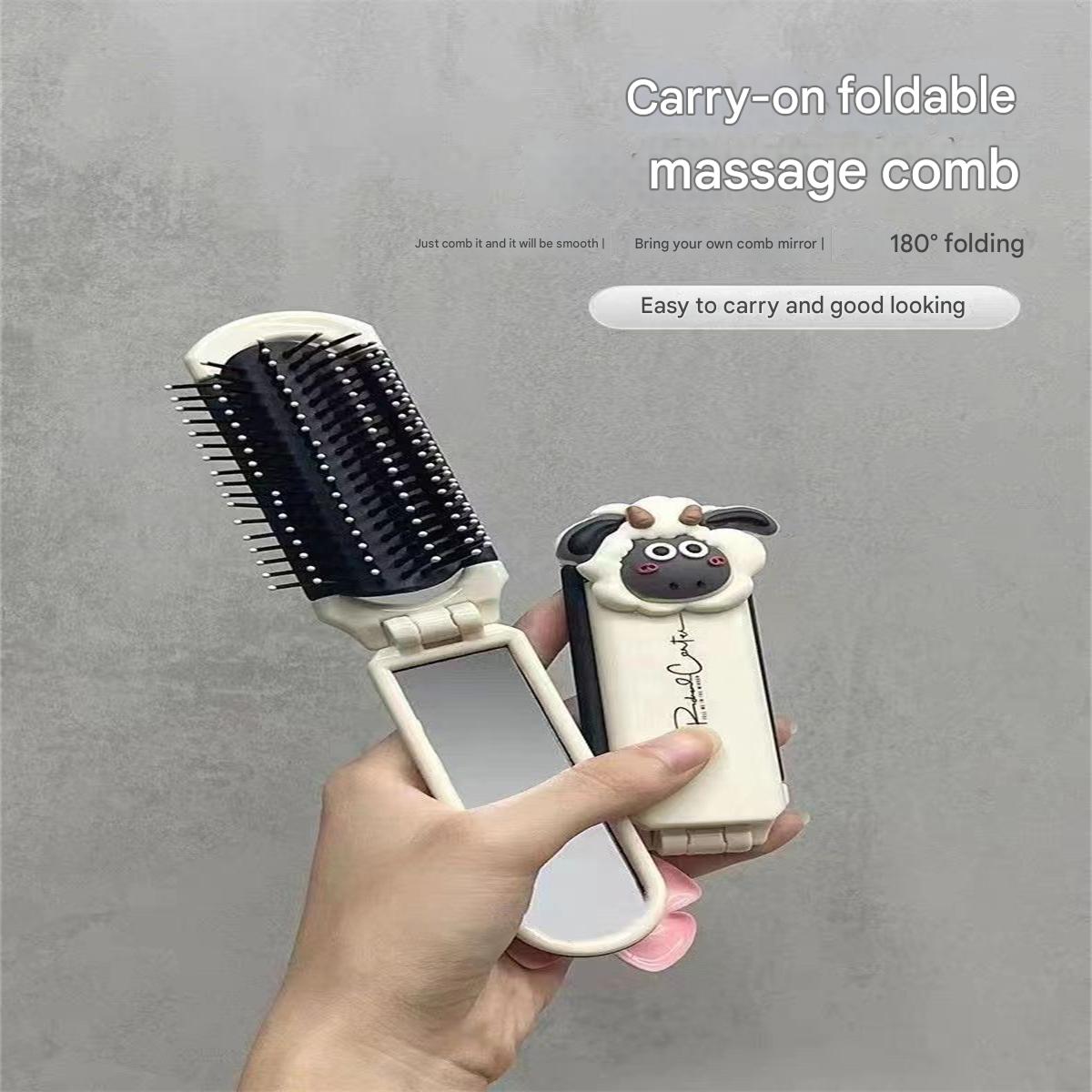 Small comb portable foldable children's girl ladies long hair airbag air cushion massage mirror comb all-in-one