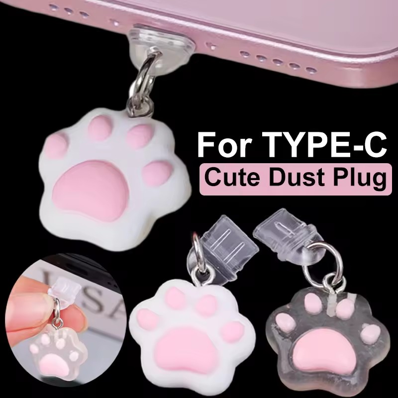 Cute Cartoon Cat Paw Pendant Type C Dust Plug for IPhone16 15 Tablet Laptop Type-C Charging Port Dustplug Stopper