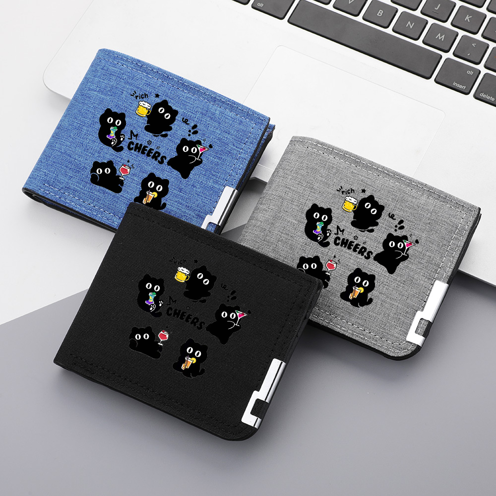 Men's Wallet Cartoon Cute Cat Pattern Portable Canvas Material Student Zipper Coin Pocket Wallet