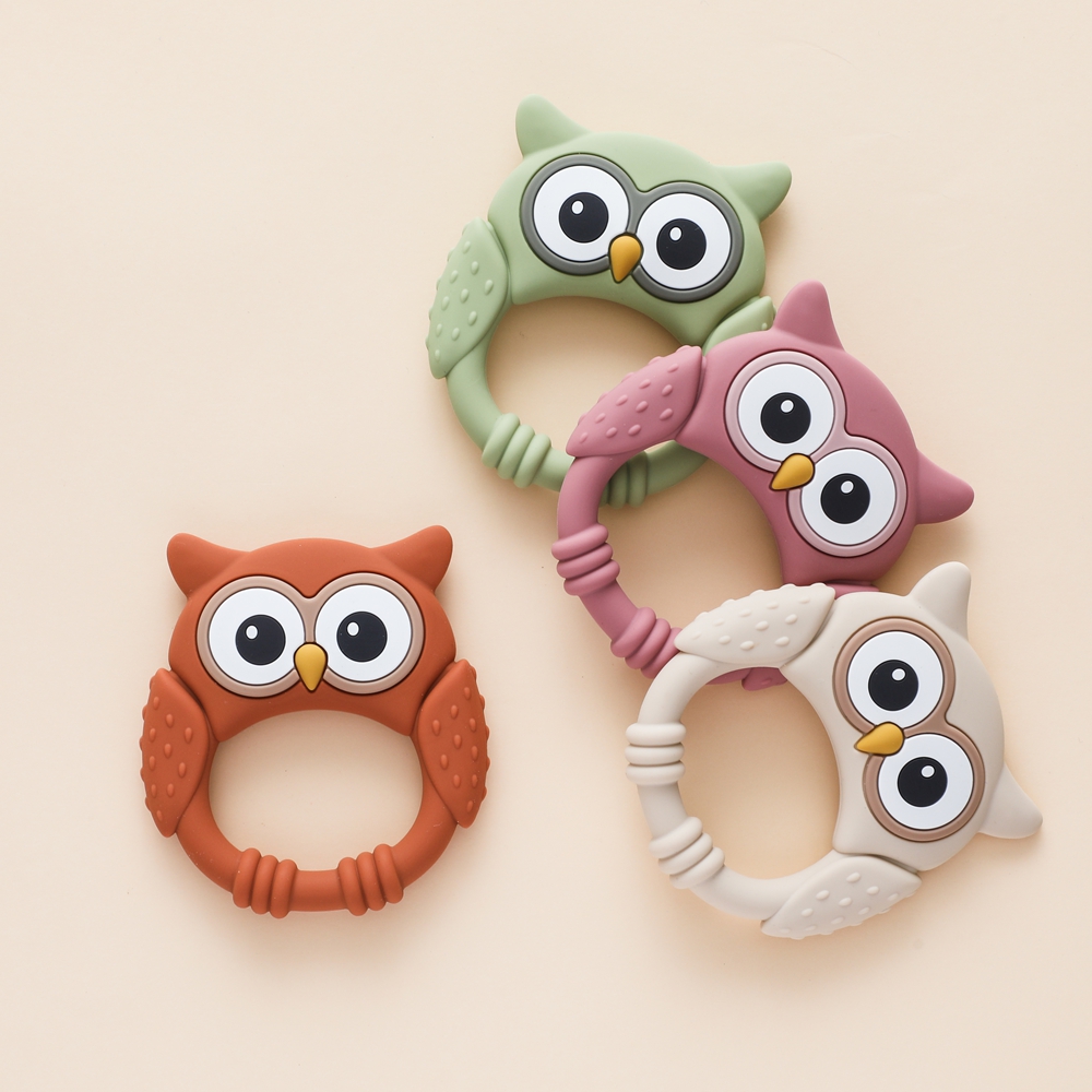 1pc Silicone Teether Baby 0-12 Toys Owl Silicone Cartoon Teether Food Grade Teething Toys for Toddlers Rattle Sensory Toys