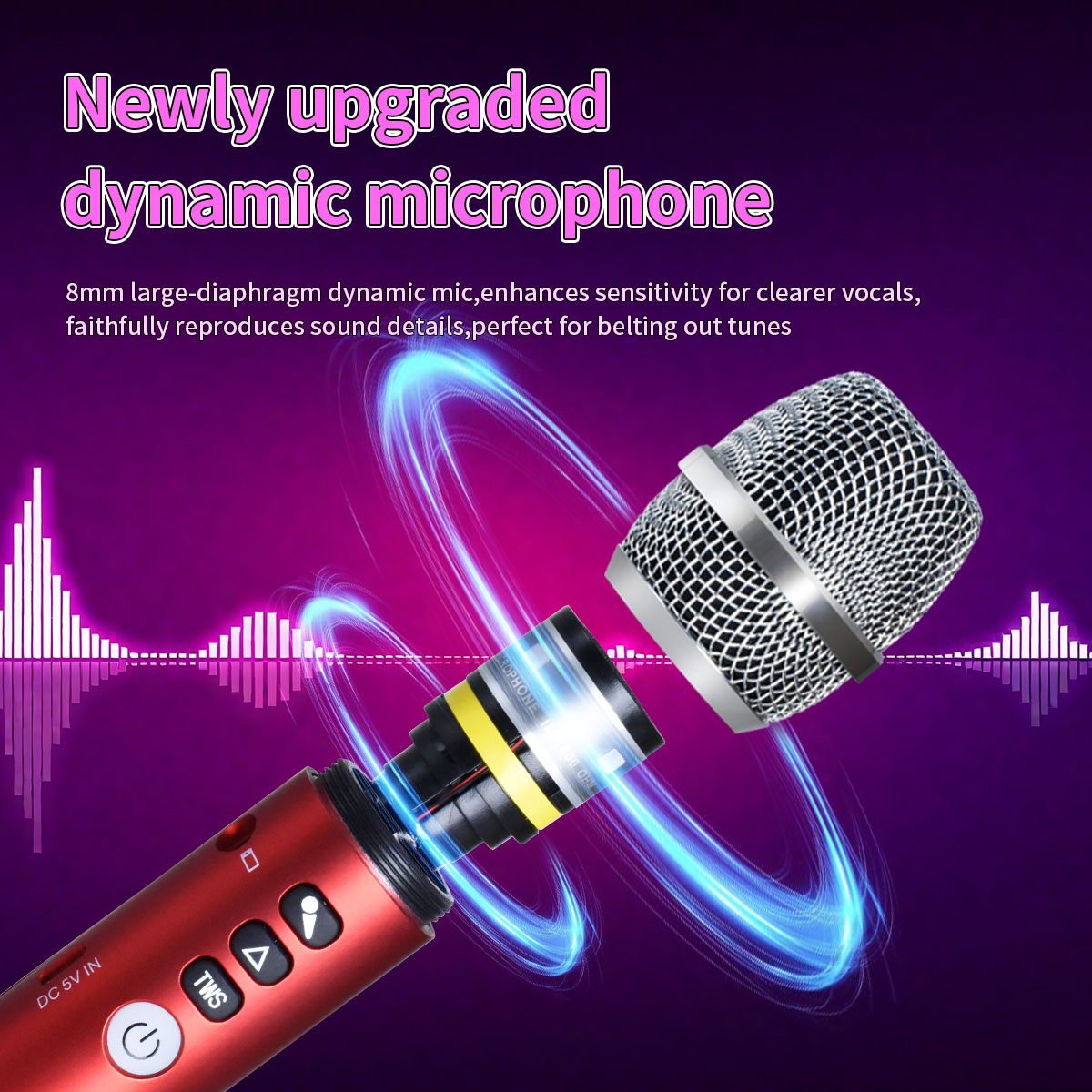1Pc of TWS Portable Karaoke Microphone 20W/Pc Bluetooth Speaker For Kids & Adults Wireless 10H Battery Handheld AUX Mic