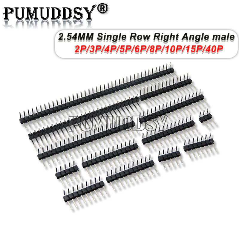 10PCS 1X/2/3/4/5/6/8/10/40 PIN Single Row Right Angle MALE PIN HEADER 2.54MM PITCH Strip Connector Socket 3p/4p/6p/8p/20p/40p