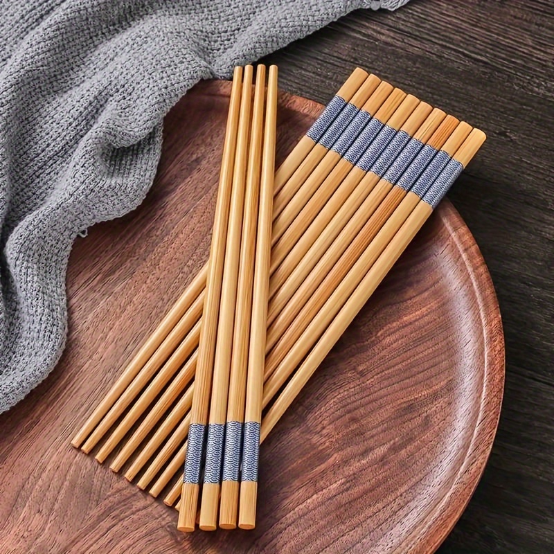 Bamboo Print Chopsticks, Reusable Long Chinese Food Chopsticks, Tableware, Natural and Healthy for Restaurants,Gourmets,Noodles