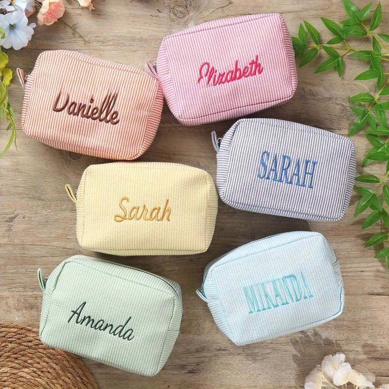 Custom Embroidered Striped Travel Toiletry Bag - Personalized Cosmetic Portable Polyester Storage for Travel School Dorm or Home