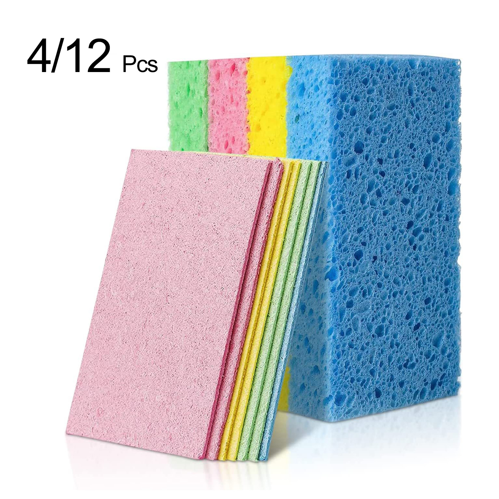 4/12Pcs Compressed Cellulose Sponges Non-Scratch Natural Dish Sponge, Dual-Sided Cellulose Sponge for Kitchen Bathroom Cars