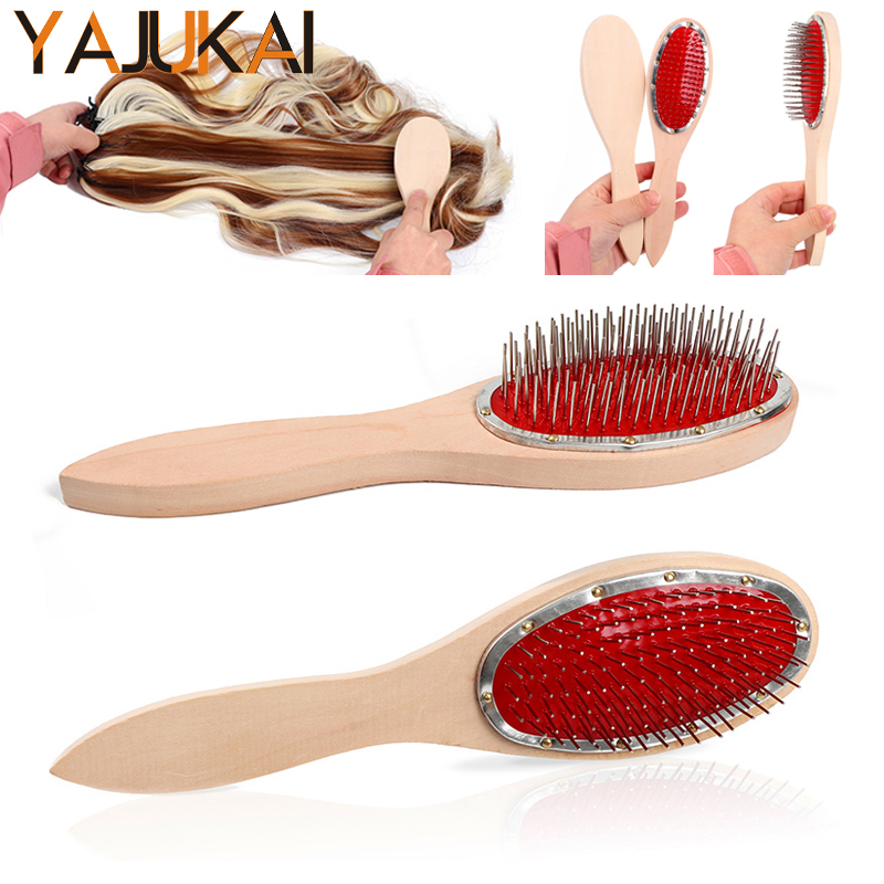 Yajukai 1Pc Brush Hair Wig Care Women Natural Healthy Bamboo Wooden Handle Needle Scalp Anti-Static Hair Brush Comb