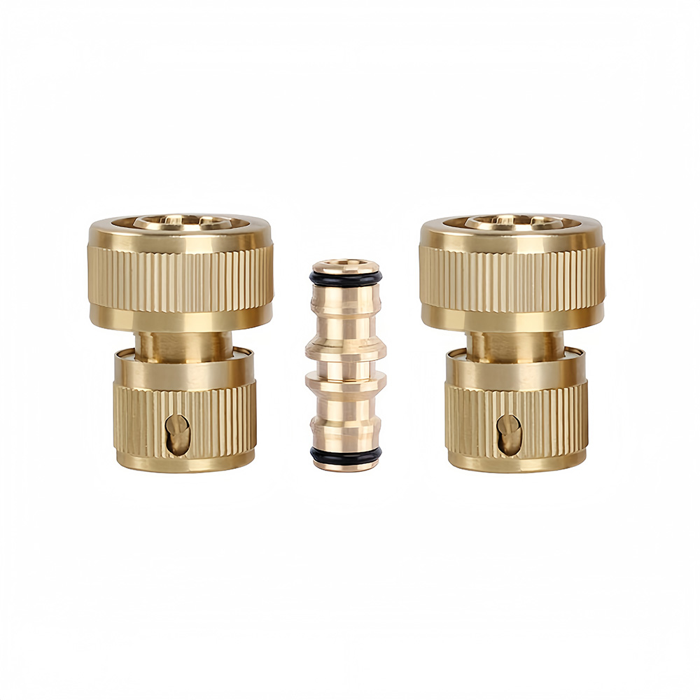 3/4" Brass Hose Quick Connect Set - Universal Garden Connectors Kit with 2 Quick Connectors & 1 Hose Repair Connectors Fitting