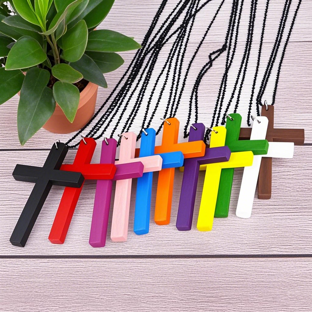 1pc Vintage Wood Cross Pendant Necklace Simple Natural Wooden Cross Necklace Hip Hop Sweater Chain Jewelry Accessories NEW