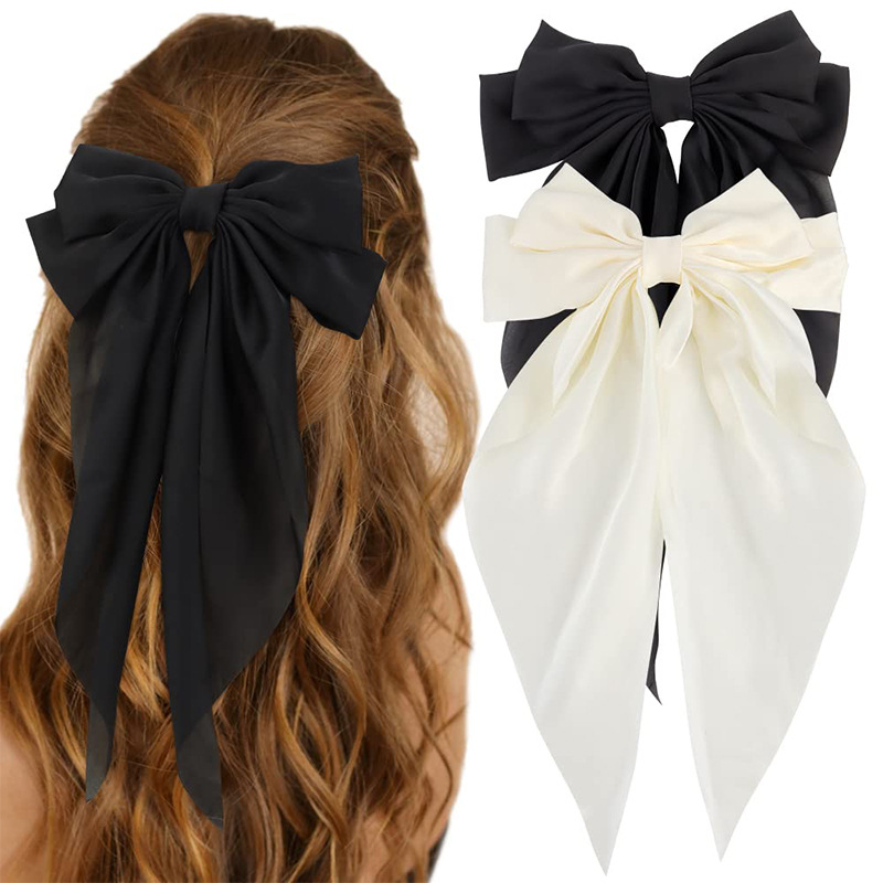 Korean Bowknot Hairpin Woman Girl Satin Ribbon Barrette Sweet Bow Back Head Spring Clip Headwear Elegant Accessories