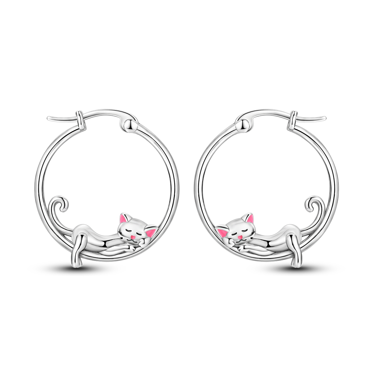 925 Sterling Silver Lazy Cat Hoop Earrings Cute Kitten Dangle Earrings for Women Party Wedding Versatile Jewelry