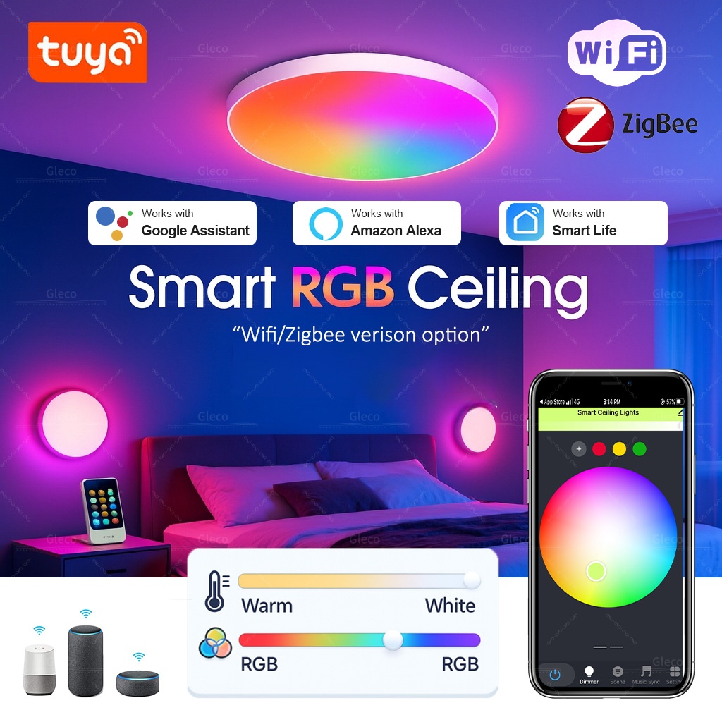 Tuya Wifi/Zigbee Ceiling Light RGBCW Led Ceiling Lamp Livingroom Home Decoration Smart Lamp For Smart Life APP Alexa Home