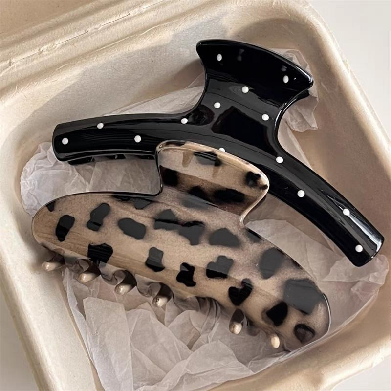 2Pcs Vintage Large Leopard Print Polka Point Arc Hair Claw Clip Elegant Ponytail Clip Hairpin Hairgirp Autumn Winter headwear