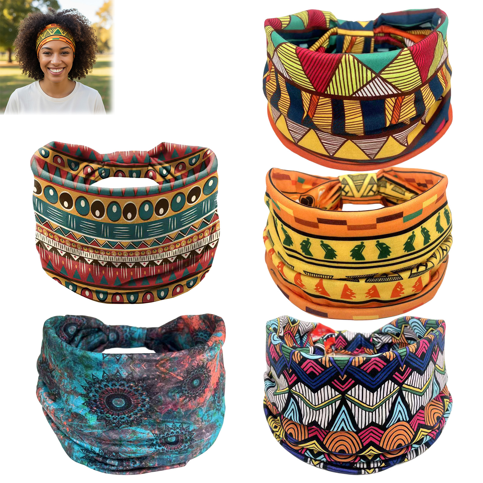 Women's Boho Head Wrap African Print Turban Wide Stretchy Headband Yoga Headwear Hippie Hair Accessories Ethinic Style Hairbands