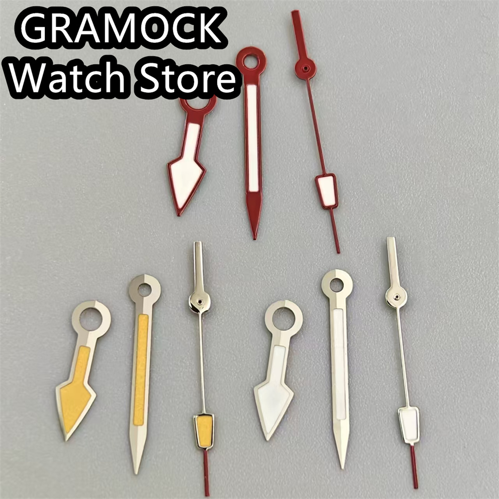 GRAMOCK Watch Hands Silver Red Hands Green Luminous Fit NH35 NH36 Movement
