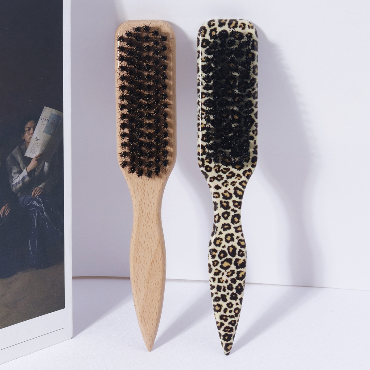 tailed hair brush, beard brush, bristle hair brush, beech wood handle and ABS plastic handle, special for real hair