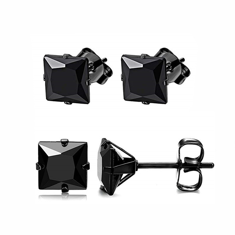 Stainless Steel Punk Style Earrings for Men And Women Simple Black CZ round Ear Studs Fashion Jewelry