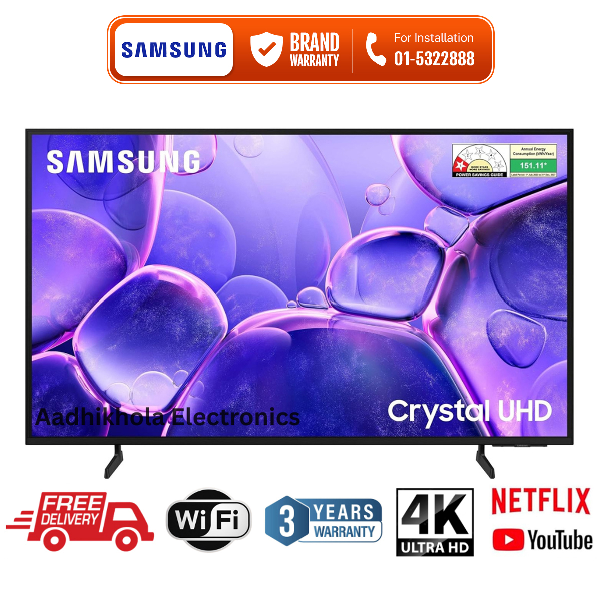 Samsung 43 inch Crystal 4K UHD Smart TV - UA43U8500F With Crystal Display, Free Installation & Demonstration And 3 Year Full Product Warranty