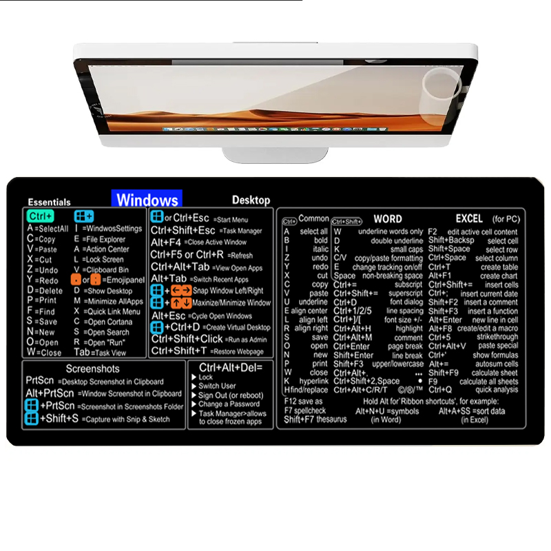 Shortcut Key Pu Leather Mousepad Office Desk Mat Mouse Pad Computer Speed Type Carpet Mat Player Laptop Keyboard Cartoon