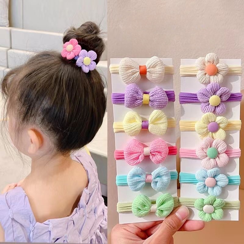 6Pcs/Set Cute Bowknot Hair Ropes For Girls, Flower Elastic Hair Bands Baby Sweet Hair Accessories