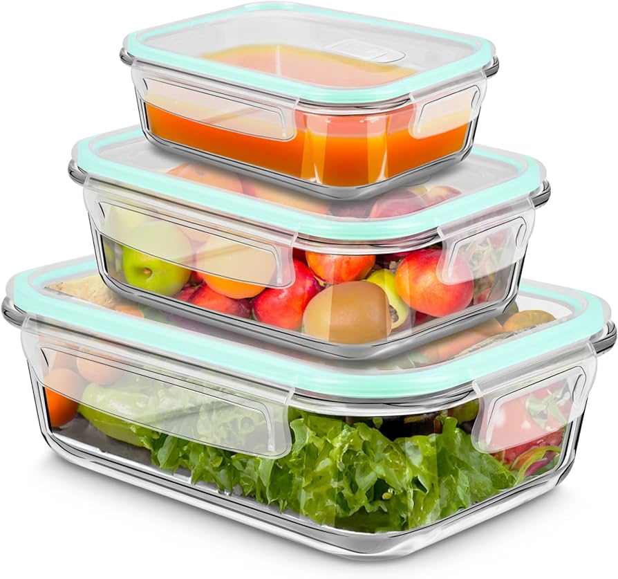 Set Of 3 Glass Food Storage Container With Airtight Lid (1040 ML, 680 ML And 410 ML)