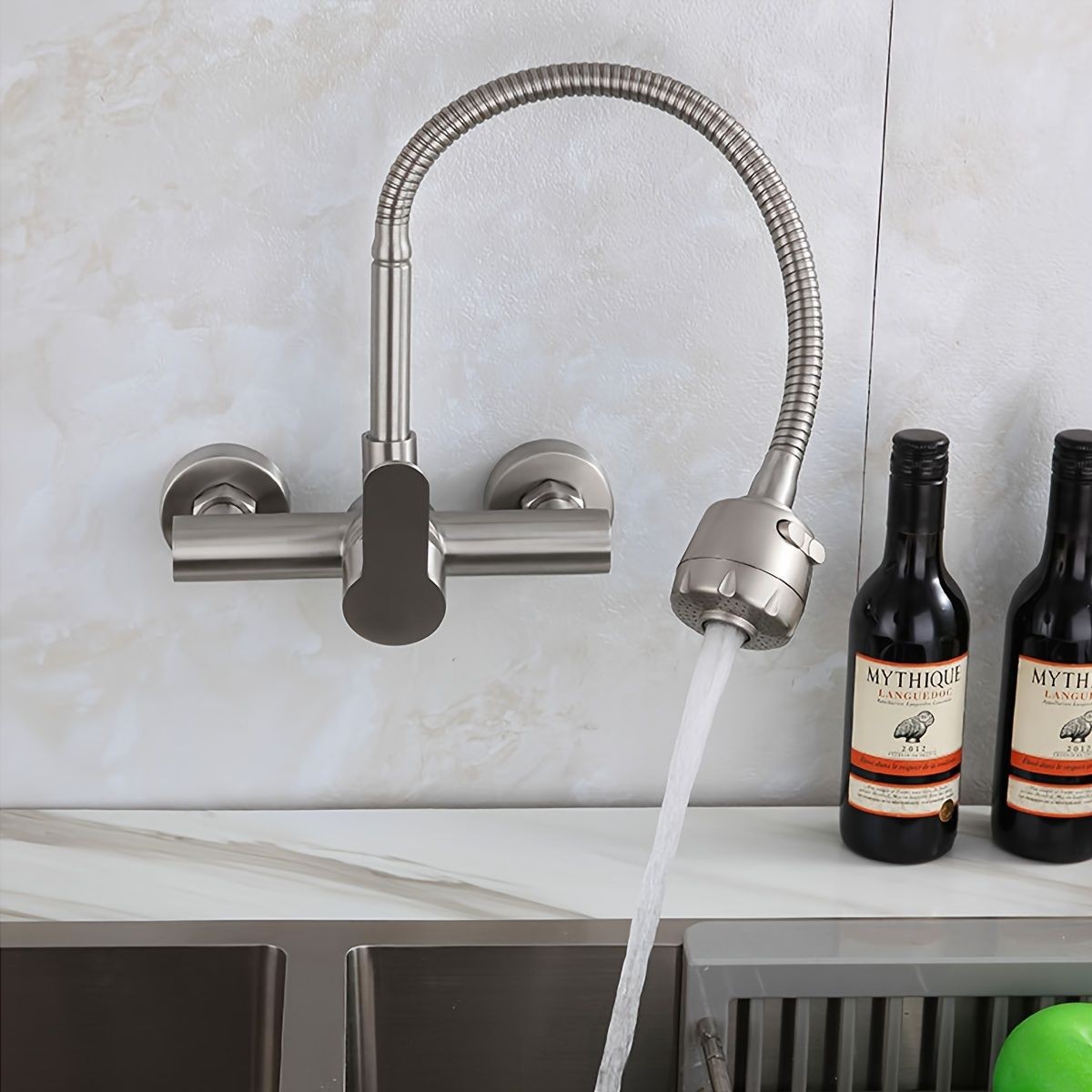 304 stainless steel into wall hot and cold double hole sink universal pipe shower water rotary kitchen faucet