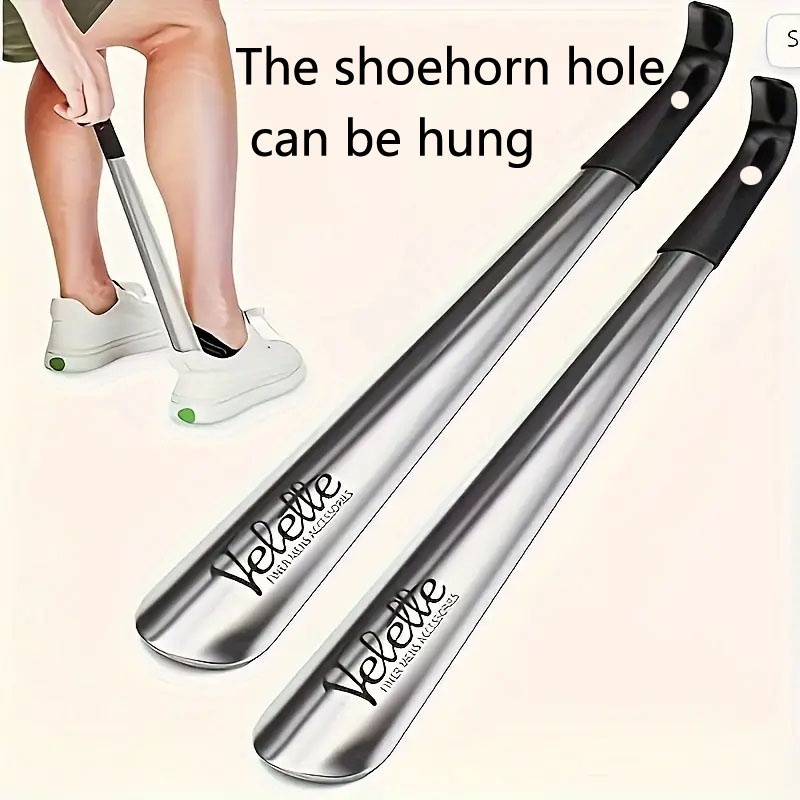 1pc Extra Long 42 cm Stainless Steel Shoe Horn for Elderly - Non-Slip Comfort Grip Handle, Durable Metal Construction, Easy
