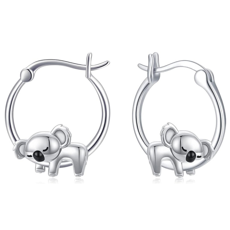 Huitan Chic Cute Koala Earrings Women Trendy Jewelry Simple Stylish Silver Color Ear Hoops Accessories for Daily Life