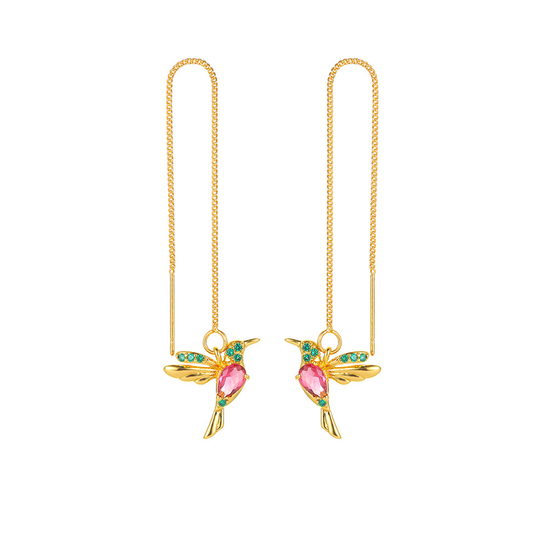 EVISPOL Luxury Crystal Zirconia Long Tassel Hummingbird Stud Earrings for Women Fashion Bird Ear Piercings Dangle Jewelry