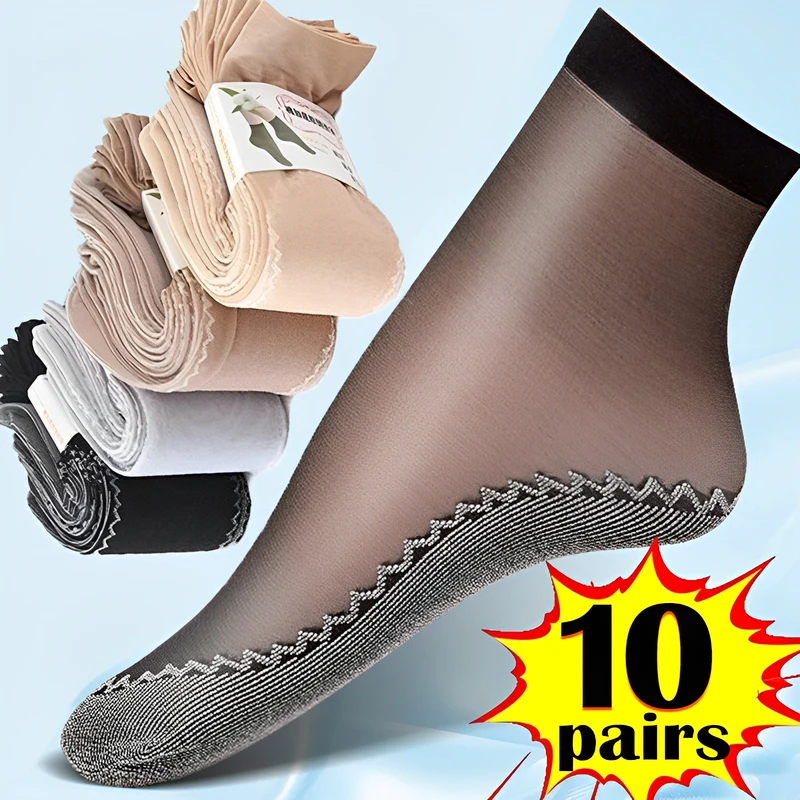 10pairs spring summer Women soft socks velvet silk socks non-slip bottom splice transparent ladies ultrathin breathable sock